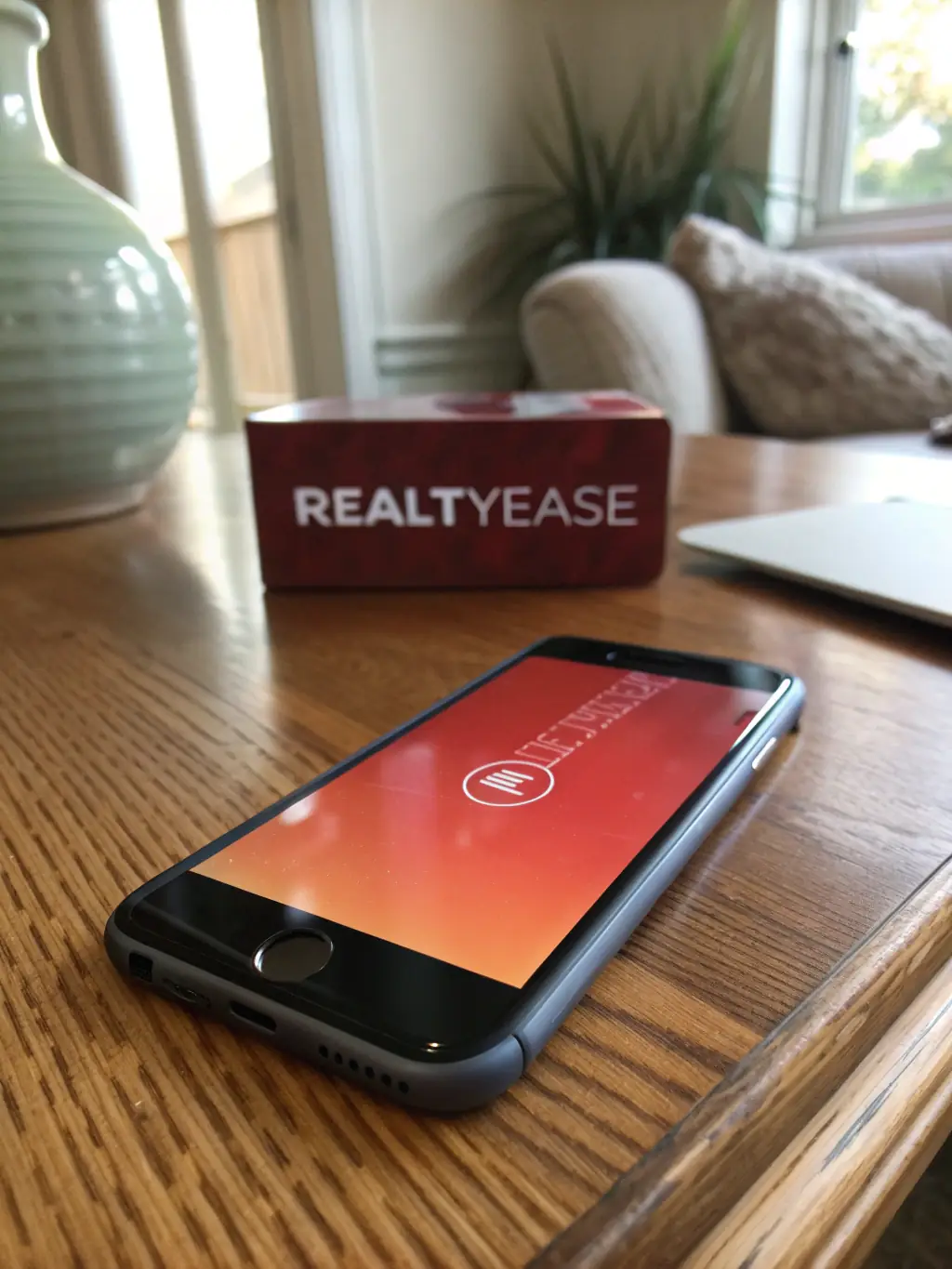A professional-looking mobile phone displaying a notification of a new lead captured through a GoldStar Digital website, set against a blurred background of a busy home service business.