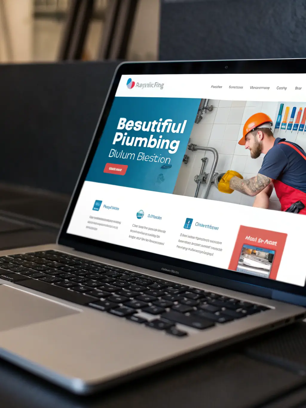 A clean, modern website design showcasing a user-friendly interface with prominent call-to-action buttons, tailored for a plumbing company.